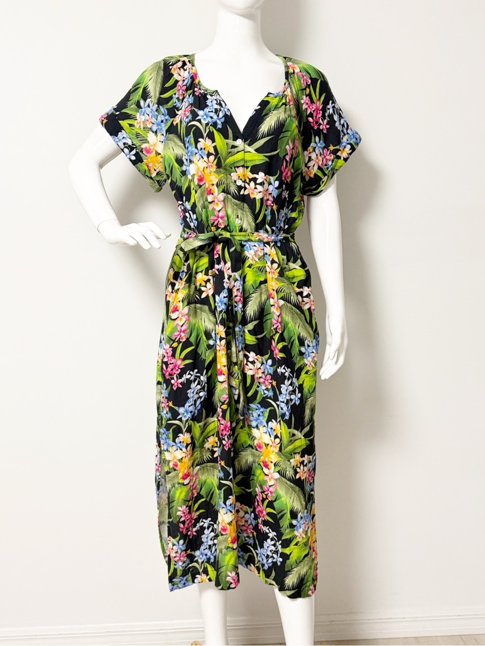 Tommy Bahama Black Tropical Floral Midi Dress